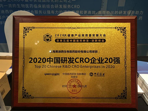 2020中国研发CRO企业20强 CA88